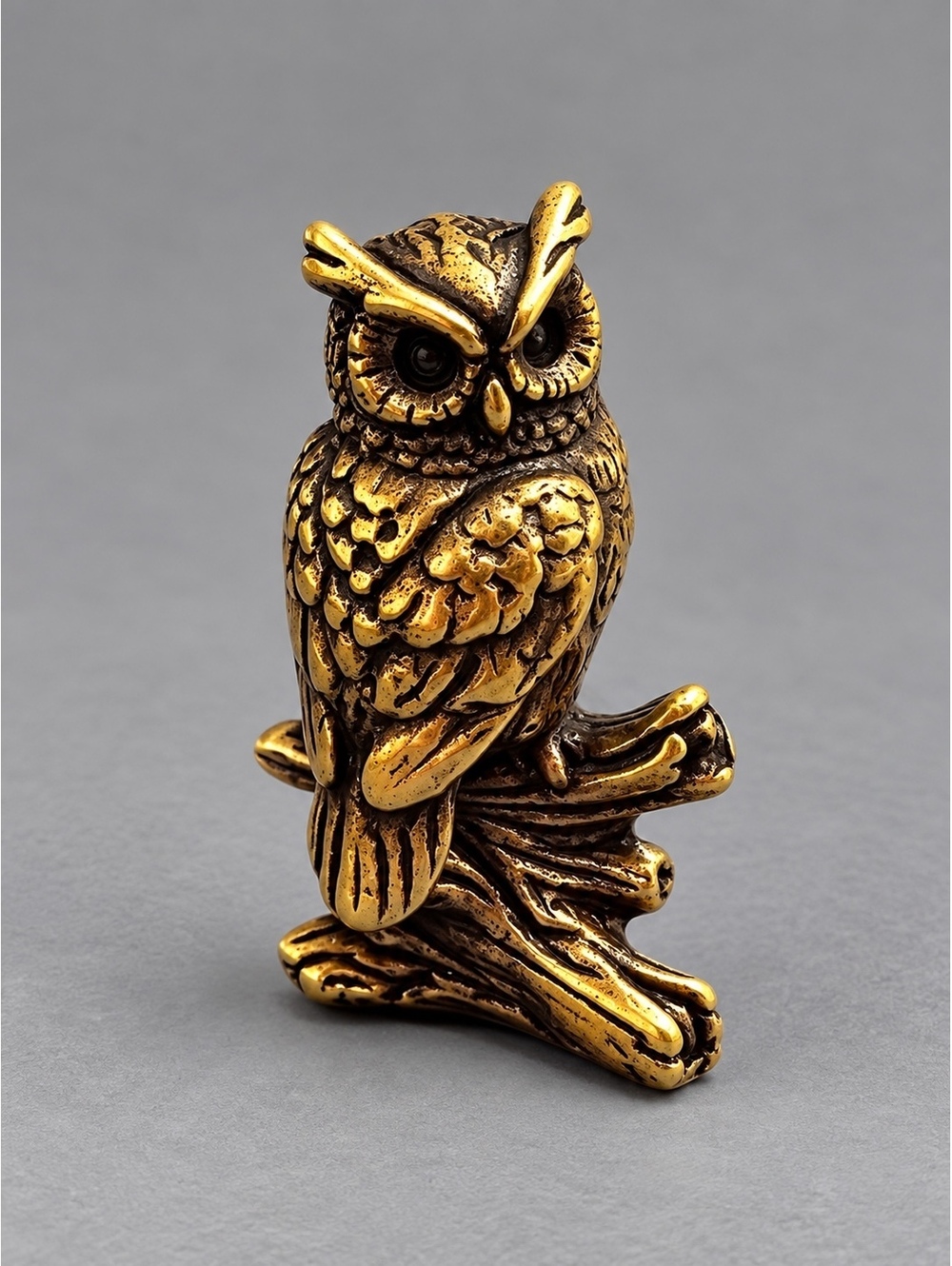 Small Gold-Tone Owl Figurine on Branch Sculpture